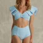 Set: Short-sleeve Ruffled Tankini Top + Bottom