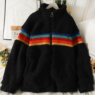 Rainbow-stripe High-neck Fleece Jacket