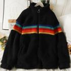 Rainbow-stripe High-neck Fleece Jacket