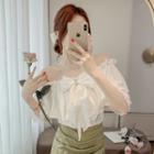 Short-sleeve Off-shoulder Bow Accent Blouse White - One Size