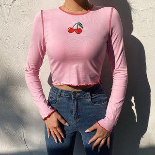 Long-sleeve Cherry Print T-shirt