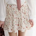 Accordion-pleat Floral Chiffon Miniskirt