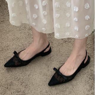 Block Heel Pointed Bow Slingback Pumps