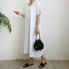V-neck Flared Long T-shirt Dress