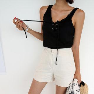Lace-up Lettuce-edge Tank Top