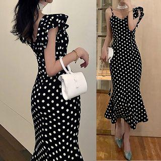Spaghetti Strap Dotted Midi Mermaid Dress