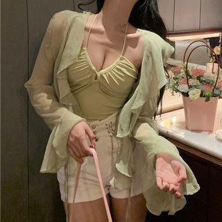 Long-sleeve Ruffled Top / Camisole Top / Shorts