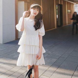 Puff-sleeve A-line Cake Dress
