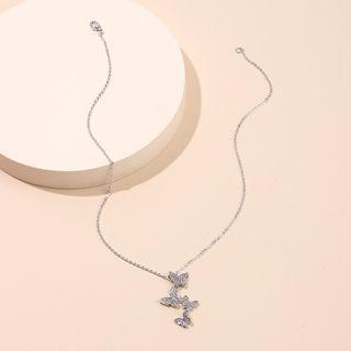 Rhinestone Butterfly Dangle Necklace Silver - One Size