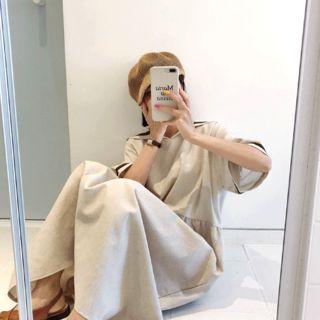 Sailor-collar Linen Long Dress