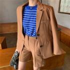 Single-breasted Blazer / Striped Long-sleeve Knit Top / Shorts