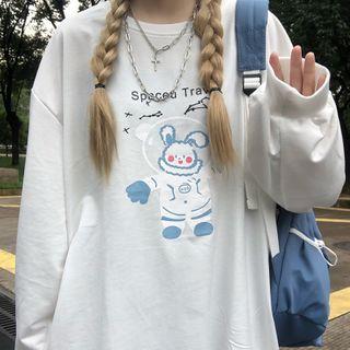 Rabbit Astronaut Print Sweatshirt