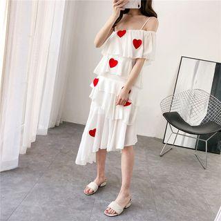 One-shoulder Heart-print Sleeveless Dress