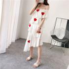 One-shoulder Heart-print Sleeveless Dress
