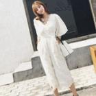 Flower Applique V-neck Wide Leg Jumpsuit