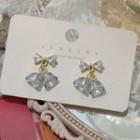 Bow Faux Crystal Dangle Earring 1 Pair - Transparent & Gold - One Size