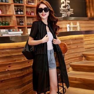 Short-sleeve Chiffon Panel Striped Dress