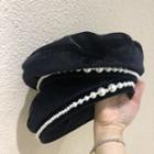 Faux Pearl Velvet Beret Hat 56-58cm - Black - One Size
