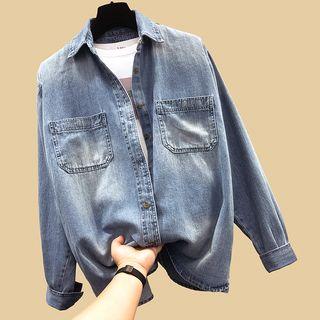 Dual-pocket Denim Shirt Light Blue - One Size