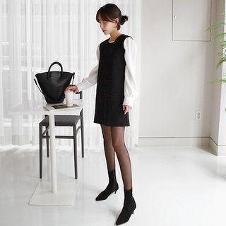 Plus Size Round-neck Mini Pinafore Dress