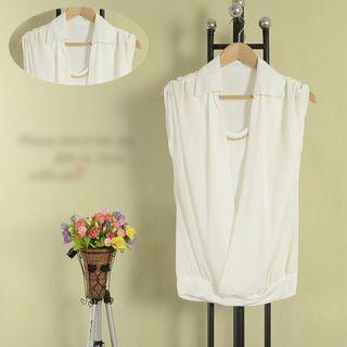 Mock Two-piece Sleeveless Chiffon Blouse