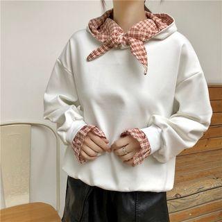 Mock Two-piece Plaid Trim Hoodie