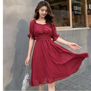 Short-sleeve Midi Glitter A-line Dress