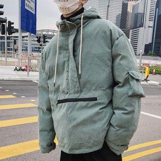 Couple Matching Color Block Half-zip Padded Hoodie