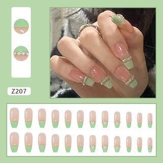 Chained Faux Nail Tips Z207 - Green & Pink - One Size