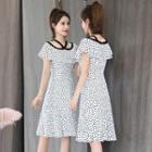 Contrast Trim Patterned Short-sleeve Mini A-line Dress