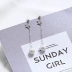 925 Sterling Silver Star Faux Pearl Drop Earring 1 Pair - Silver - One Size