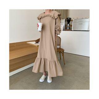 Collared Frilled Maxi Pullover Dress