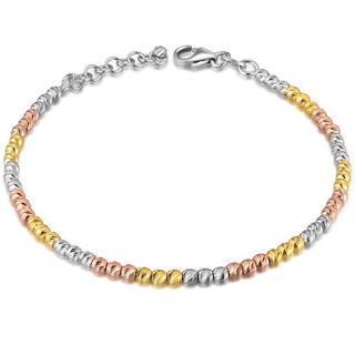 14k Tri-color Gold Diamond-cut Beads Bracelet (6.5)