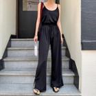 Set: Spaghetti-strap Top + Slit-side Wide-leg Pants