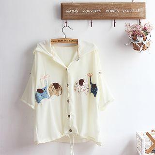 Elbow-sleeve Hooded Chiffon Jacket