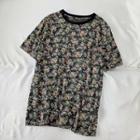 Short-sleeve Floral Print T-shirt Gray - One Size