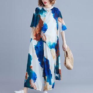 Printed Elbow-sleeve Shirt / Wide-leg Pants / Set