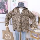Leopard-print Loose-fit Shirt Jacket Khaki - One Size