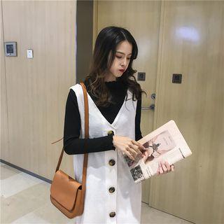 Midi Jumper Dress / Plain Long-sleeve Knit Top / Set