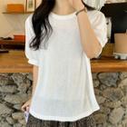 Plus Size Puff-sleeve Sheer T-shirt