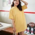 Elbow-sleeve Striped Mini Polo Dress Yellow - One Size