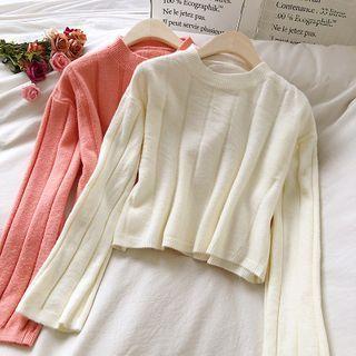 Long-sleeve Rib Knit Crop Top