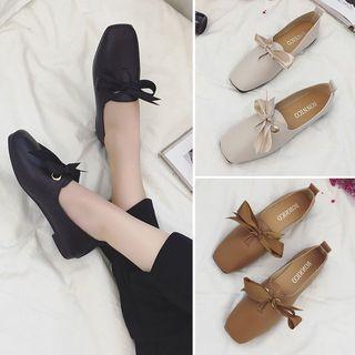 Faux Leather Ribbon Bow Flats