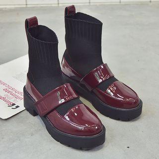 Elastic Shaft Faux Patent Leather Loafers