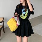 Set: Elbow-sleeve Printed T-shirt + Mini A-line Skirt