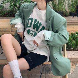 Long-sleeve Lettering Print T-shirt / Single-breasted Blazer