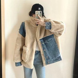 Fleece Panel Denim Loose-fit Coat