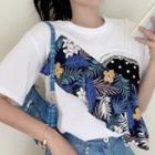 Mock Two-piece Patterned Elbow-sleeve T-shirt