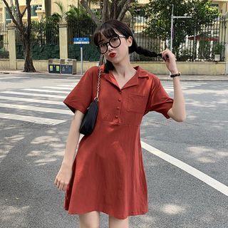 Short-sleeve Open-collar A-line Mini Shirtdress