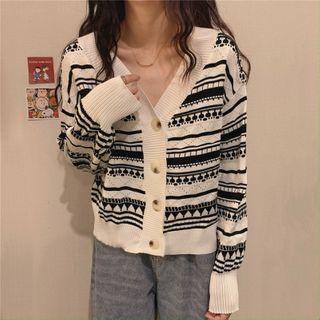 V-neck Patterned Cardigan / Mock-neck Top